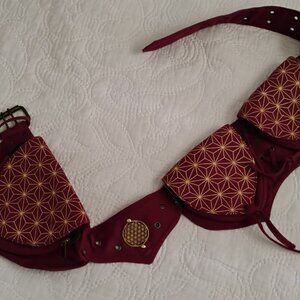 Fanny Waist Pack Boho Hippie Eclectic Zip Buckle Gold Burgundy Pouches Snaps Zip